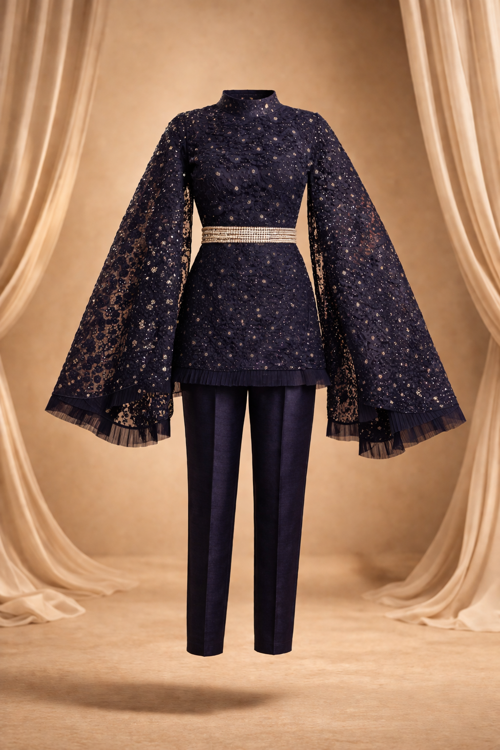 blue co-ord set with cape style sleeves | Pre-order