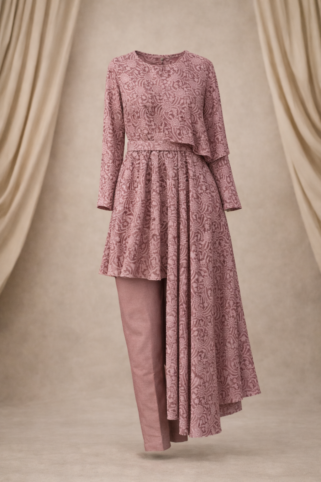 Pink N&T Statement Shoulders Lace Dress and Pants | Pre-order