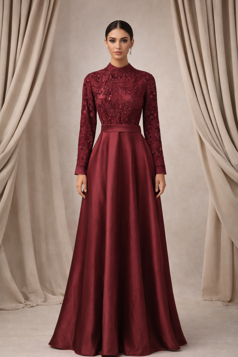 Ruby Red Half satin and lace dress | Pre-order