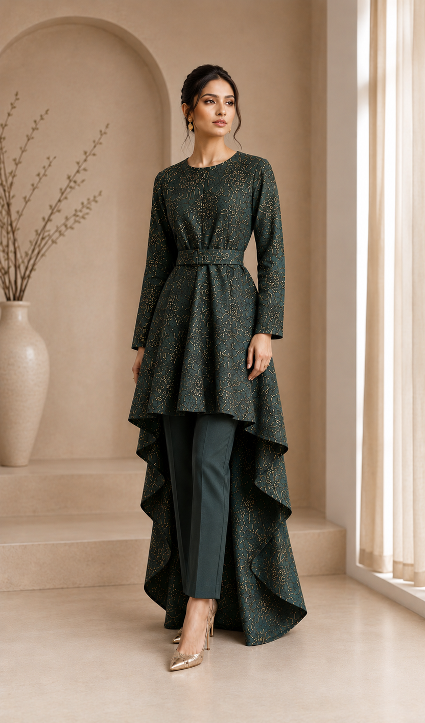Green garcia high and low embellished co-ord set | Pre-order