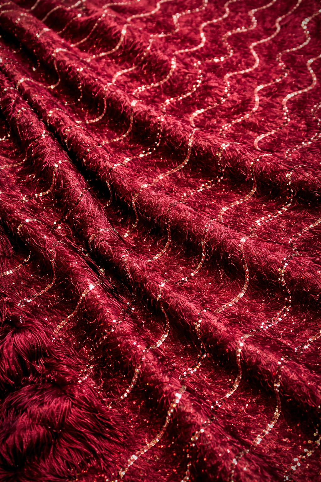 Falta | Red unstitched material with wave sequins