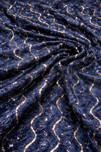 Bengali | Blue unstitched material with sequins and gold waves