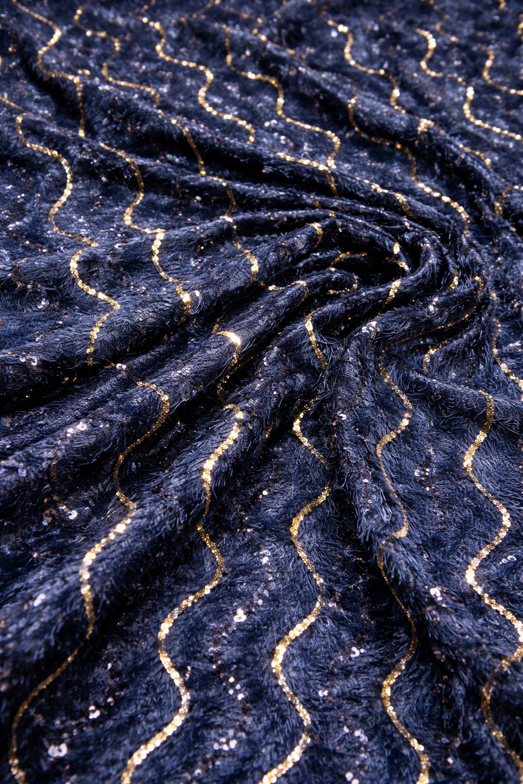 Bengali | Blue unstitched material with sequins and gold waves