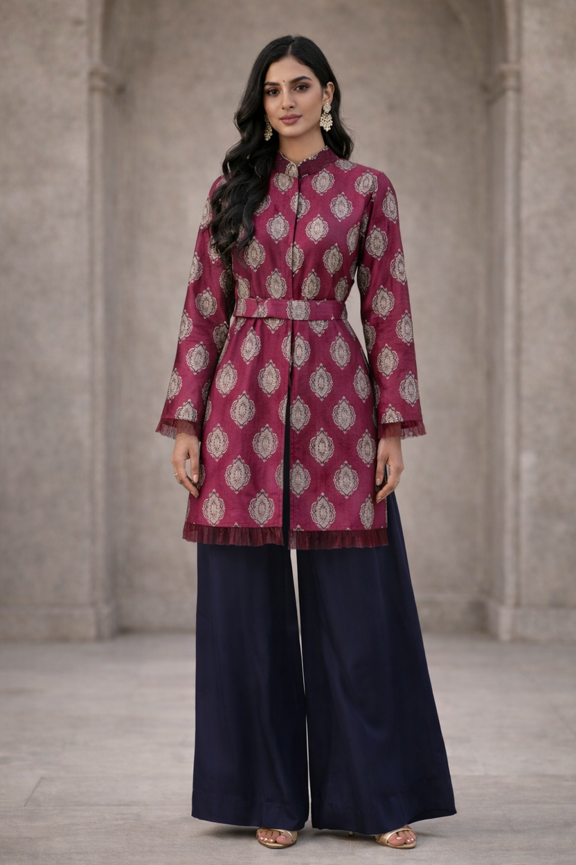 Pink Printed Co-ord set with bellbottom pants
