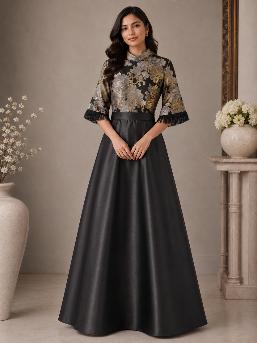Aurora half jacquard and half satin gown | Pre-order