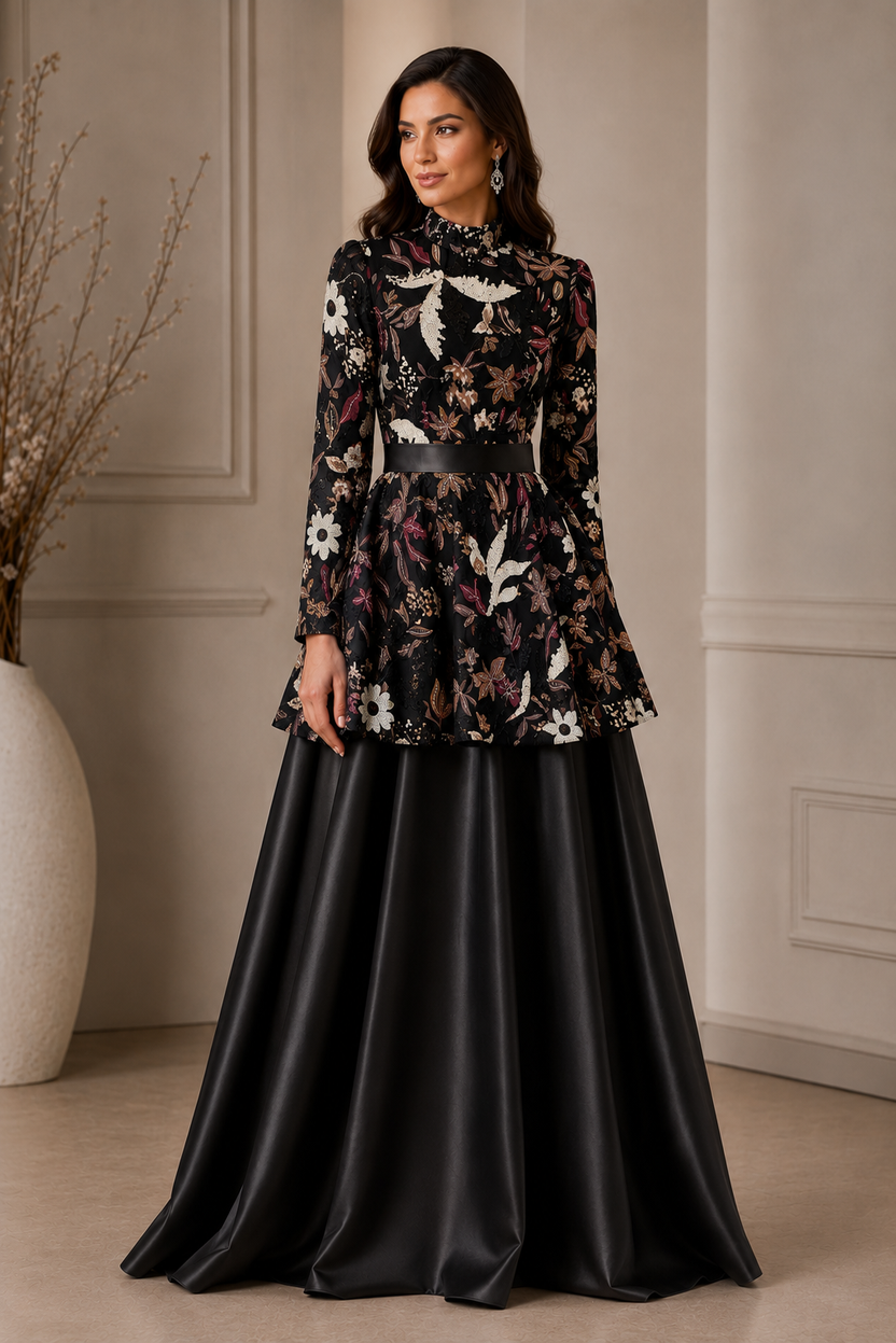 Elodie noir peplum dress | Pre-order