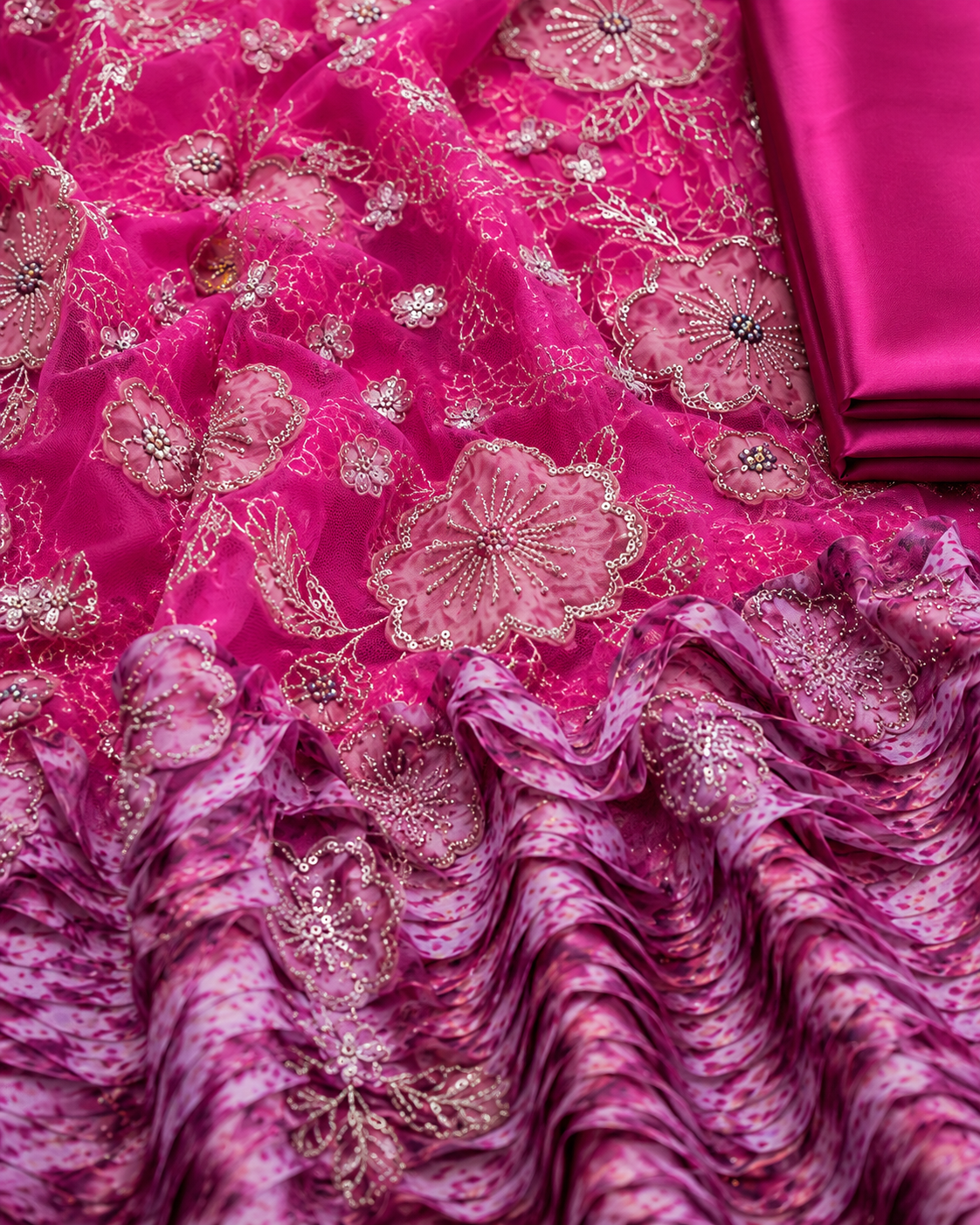 Deep pink floral unstitched material