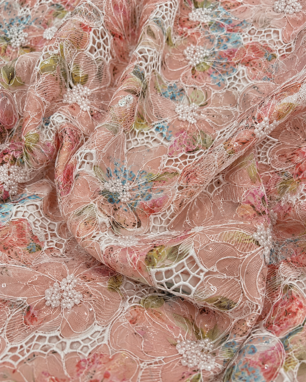 Peachy pink floral unstitched material | Pre-order