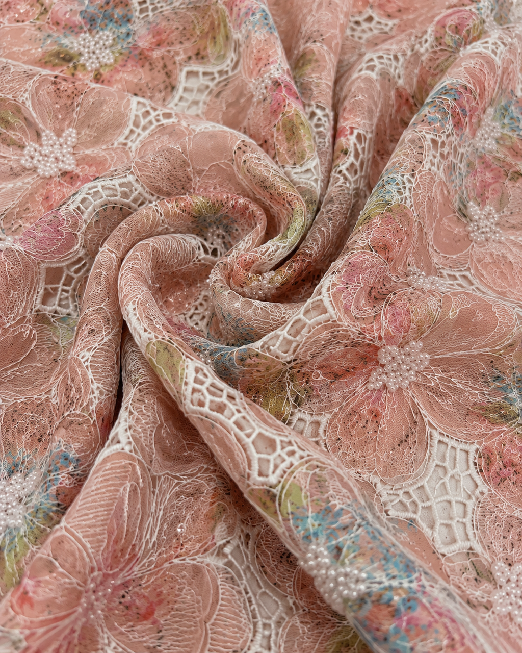 Peachy pink floral unstitched material | Pre-order