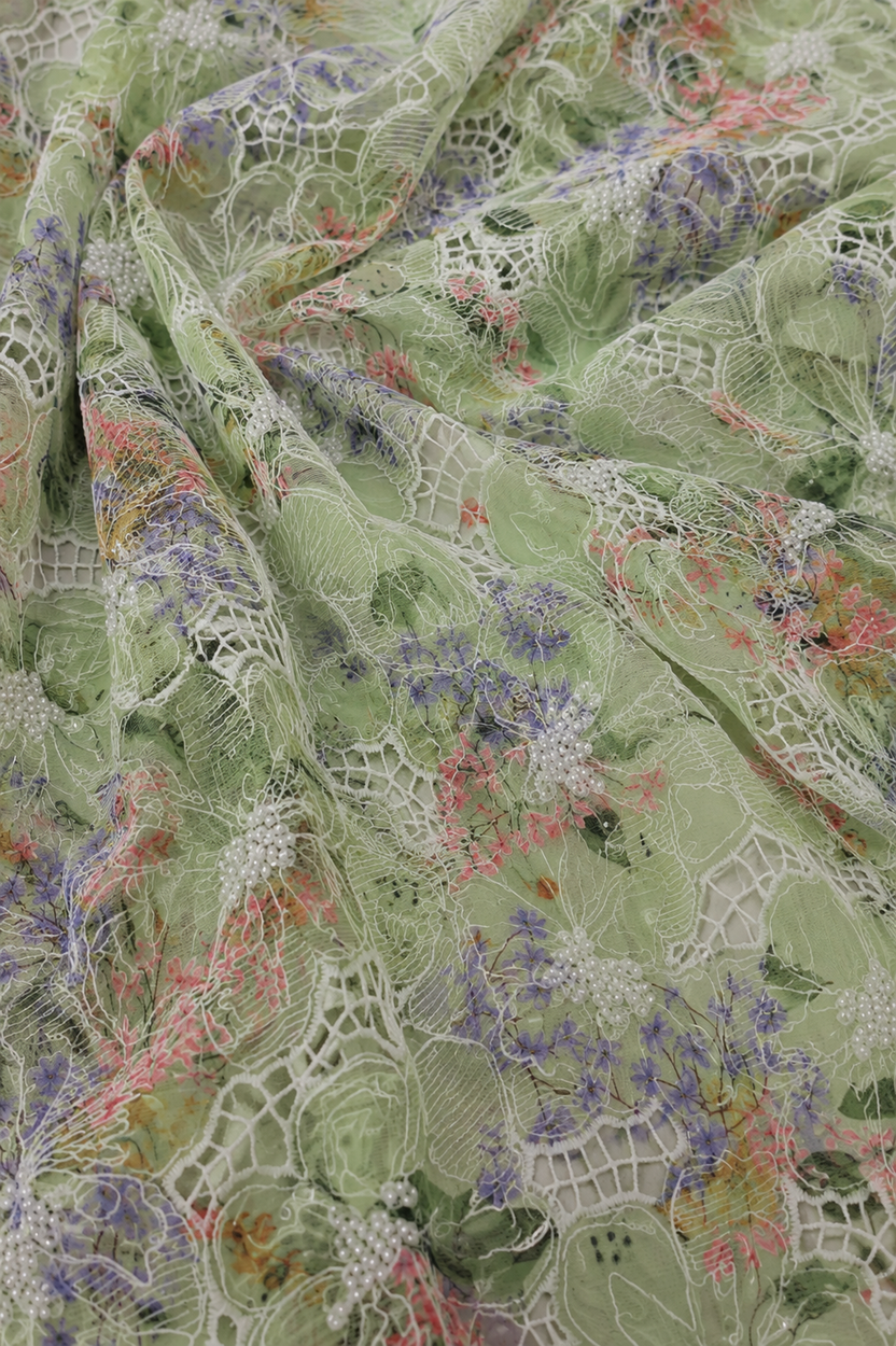 Light green floral unstitched material | Pre-order