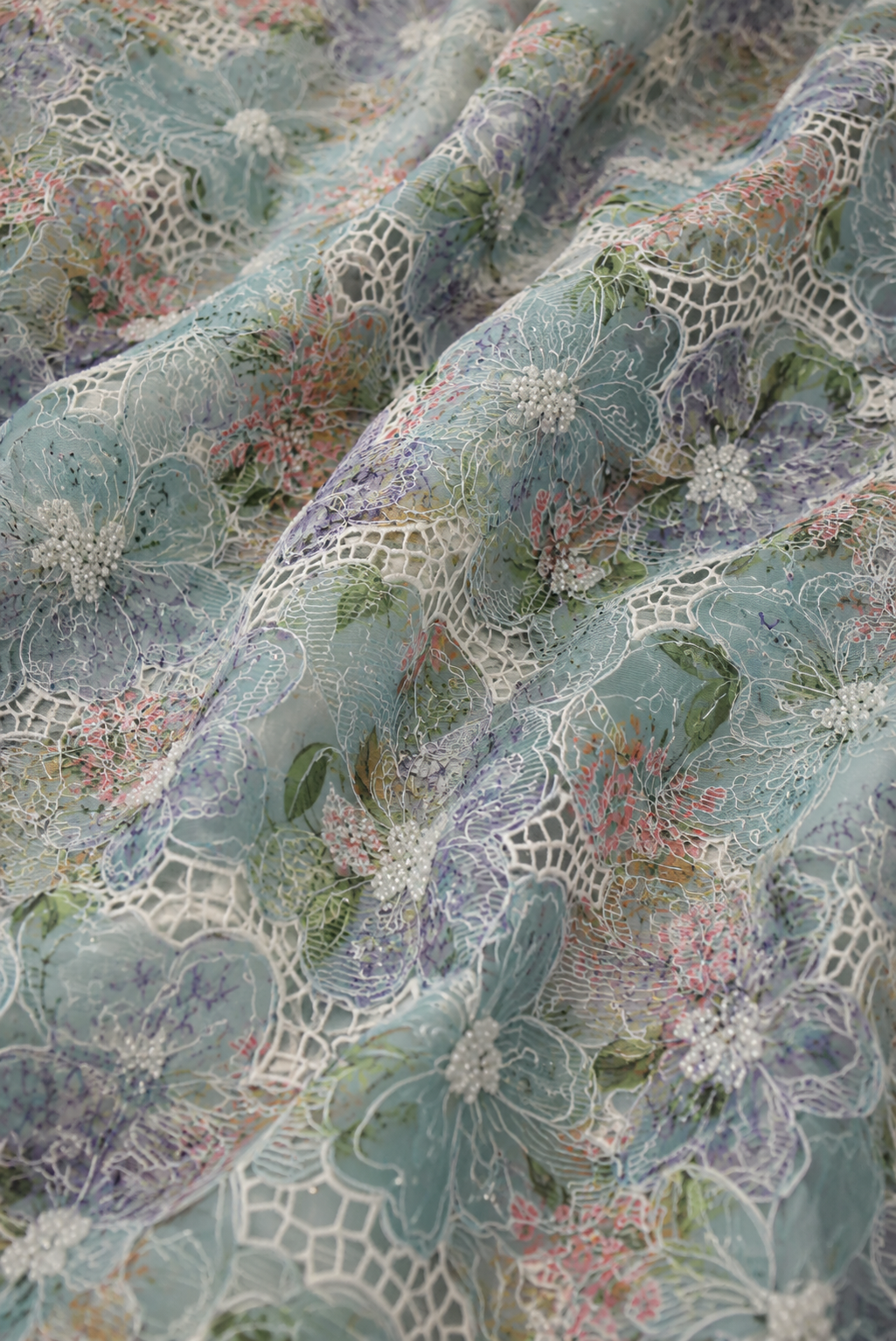Light blue floral unstitched material | Pre-order