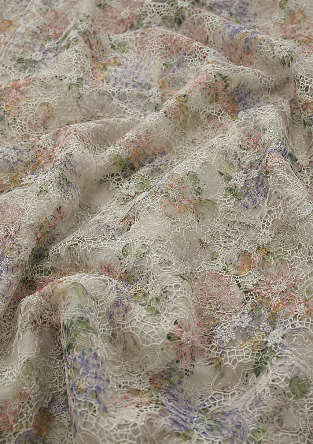 beige white floral unstitched material | Pre-order