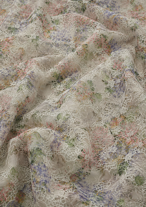 beige white floral unstitched material | Pre-order