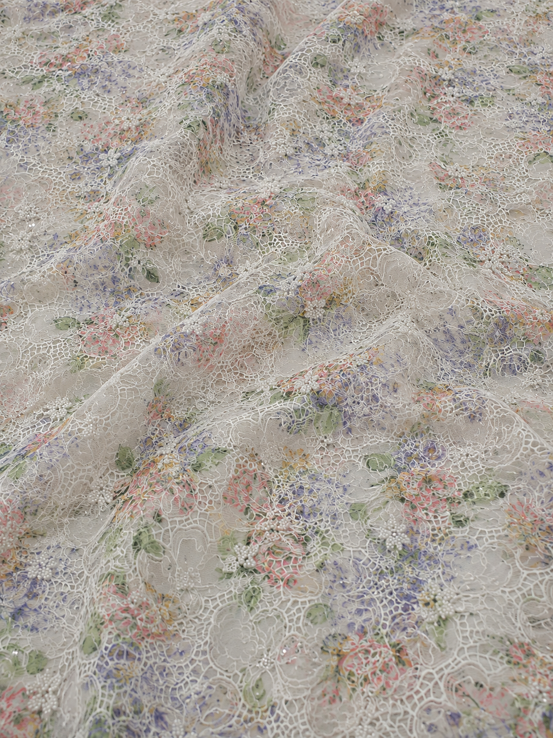 beige white floral unstitched material | Pre-order