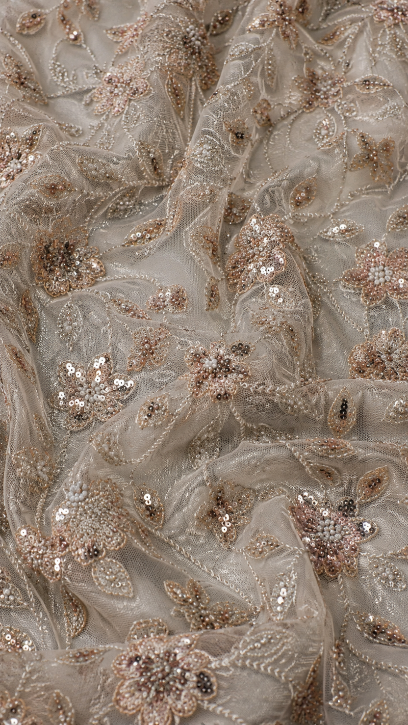 Rose gold floral embellished unstitched material | Pre-order