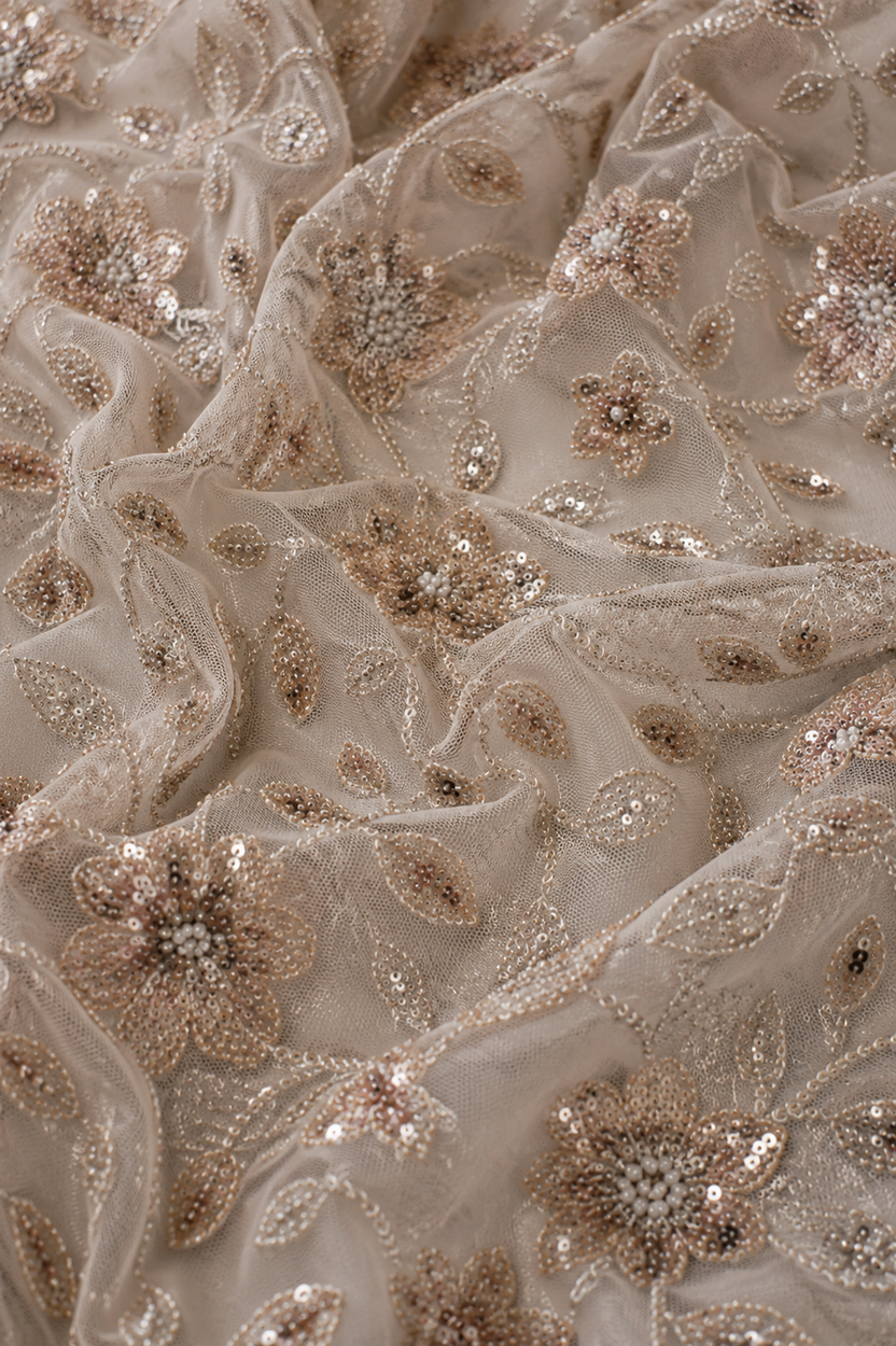 Rose gold floral embellished unstitched material | Pre-order