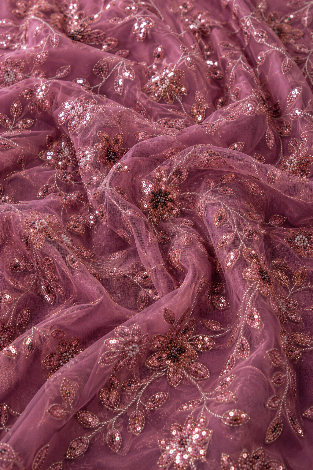 Vintage plum floral embellished unstitched material | Pre-order