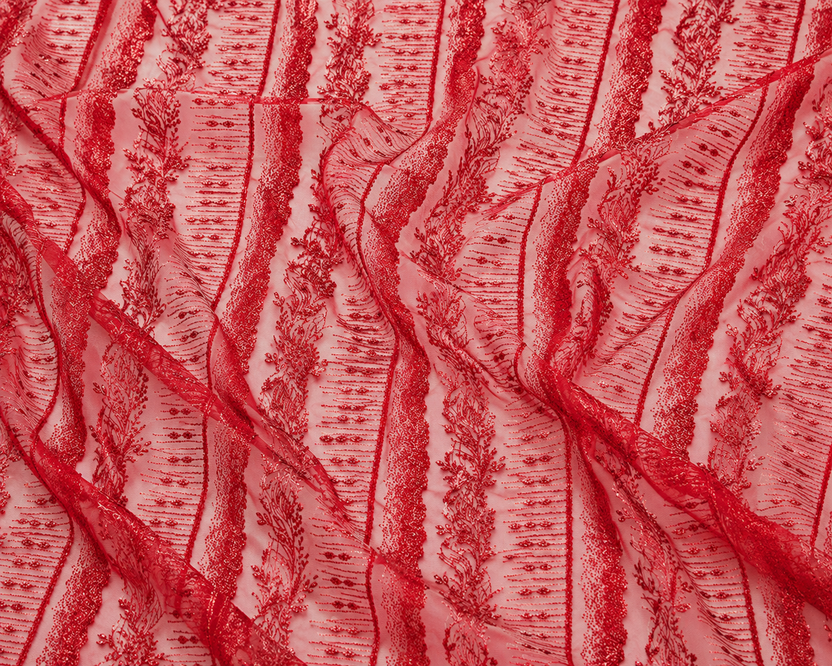 Red lace embroidered unstitched material | Pre-order
