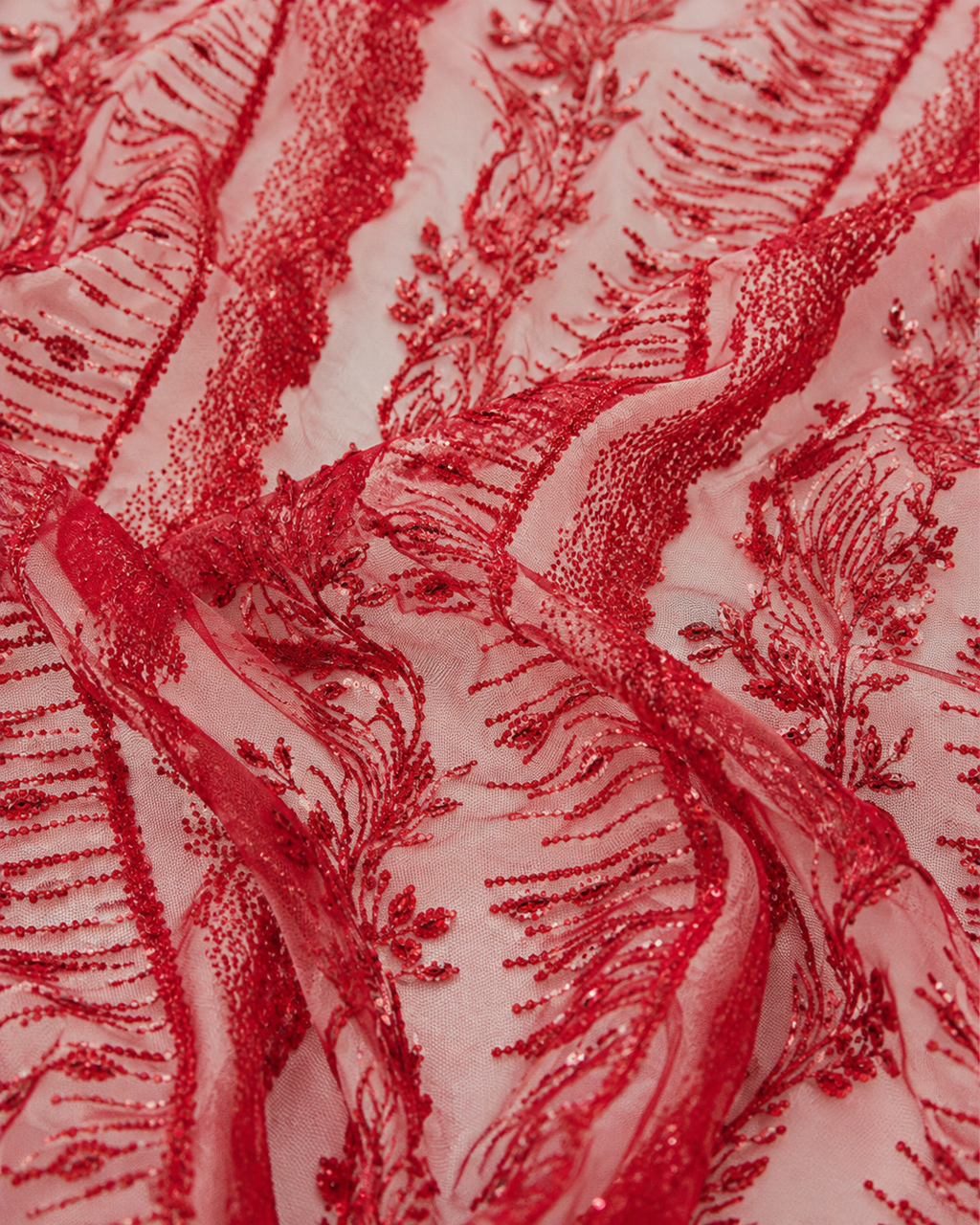 Red lace embroidered unstitched material | Pre-order