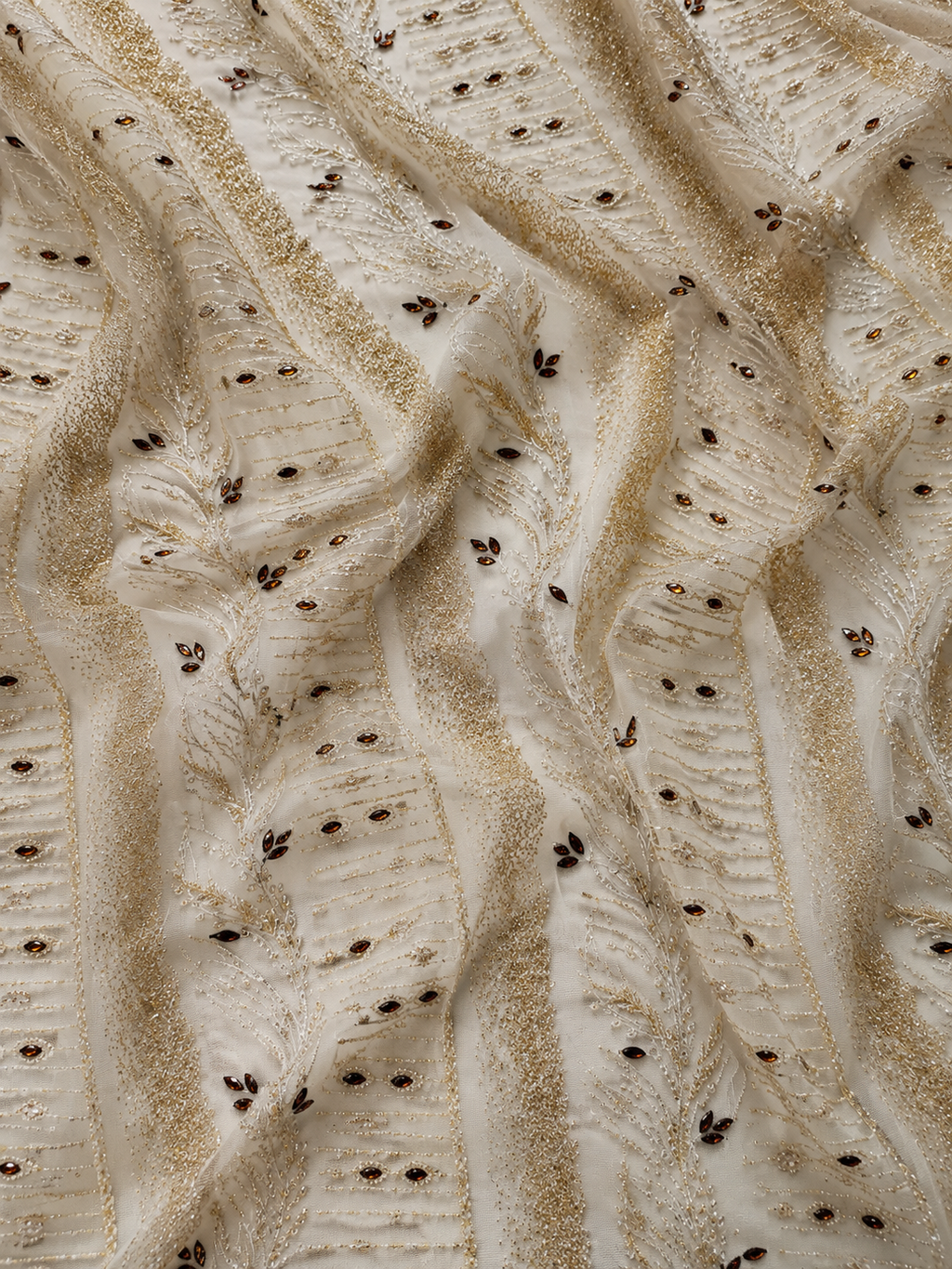 Gold lace embellished unstitched material | Pre-order
