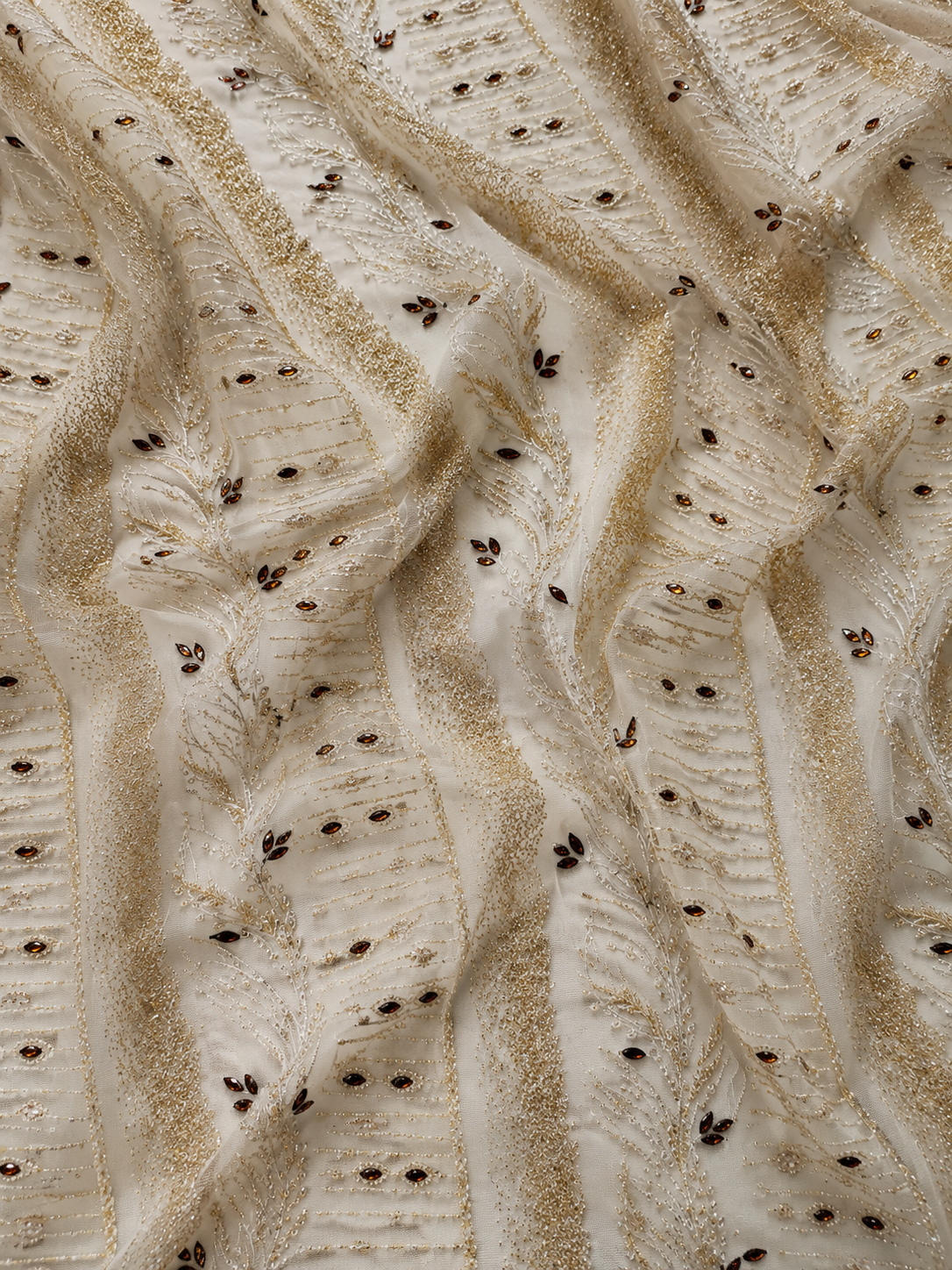Gold lace embellished unstitched material | Pre-order