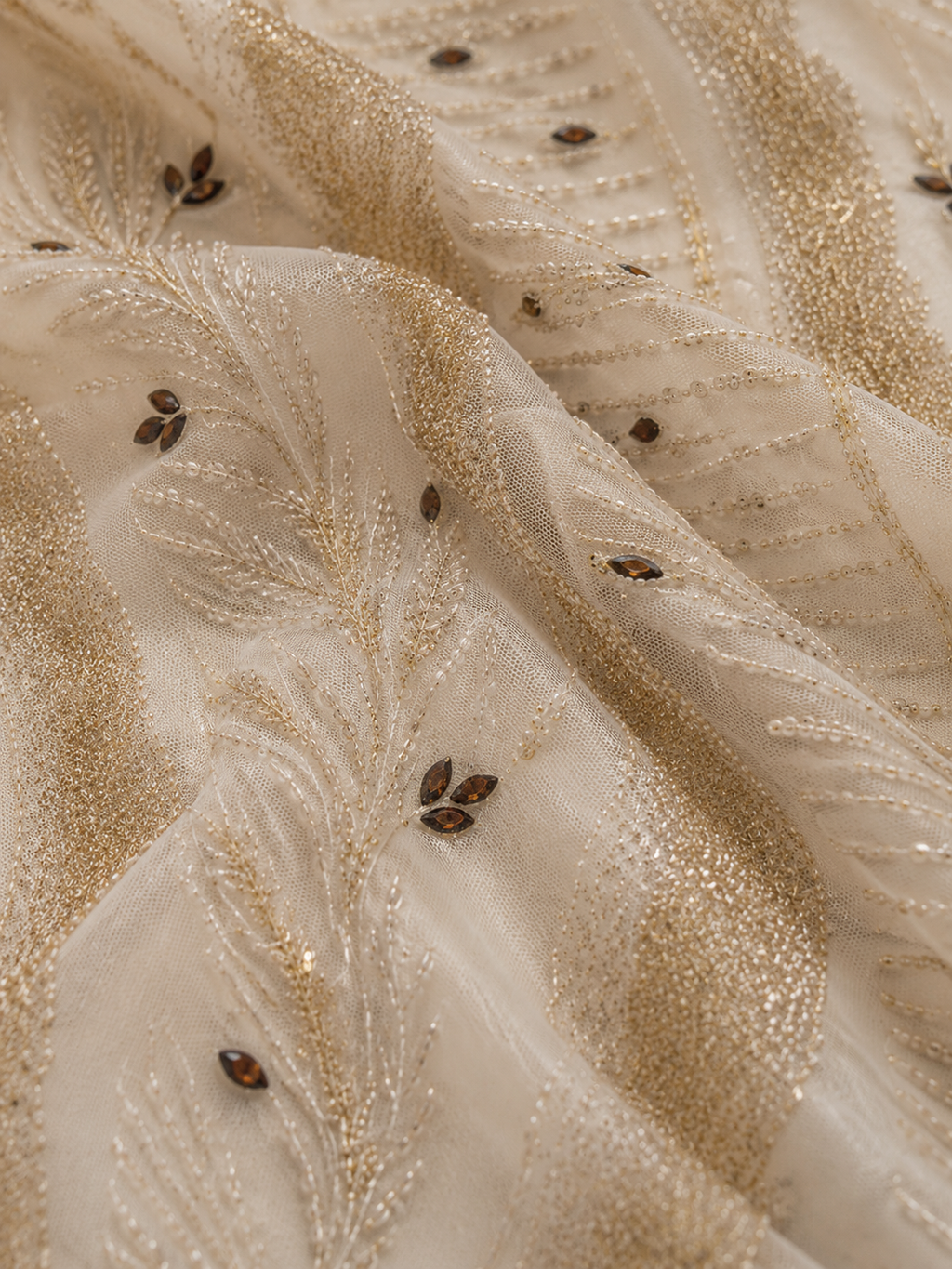 Gold lace embellished unstitched material | Pre-order