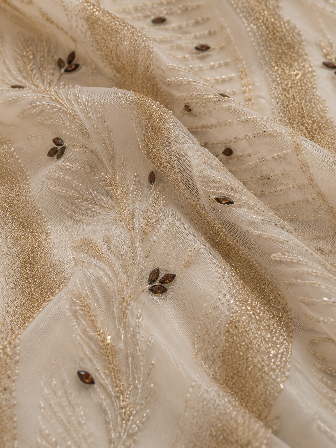 Gold lace embellished unstitched material | Pre-order