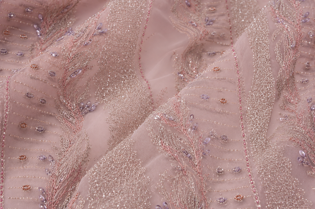 Pink lace embellished unstitched material | Pre-order