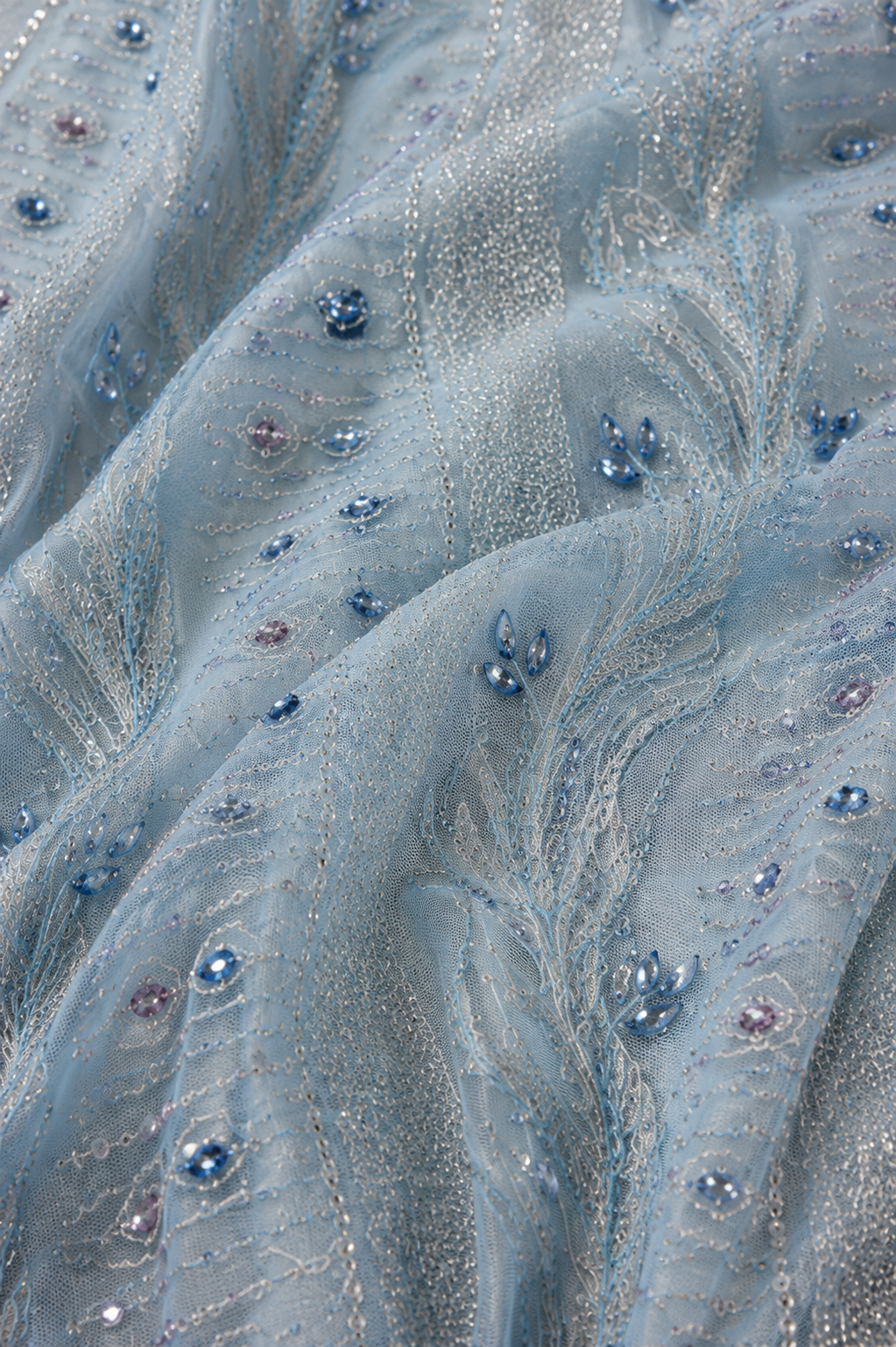 Light blue lace embellished unstitched material | Pre-order