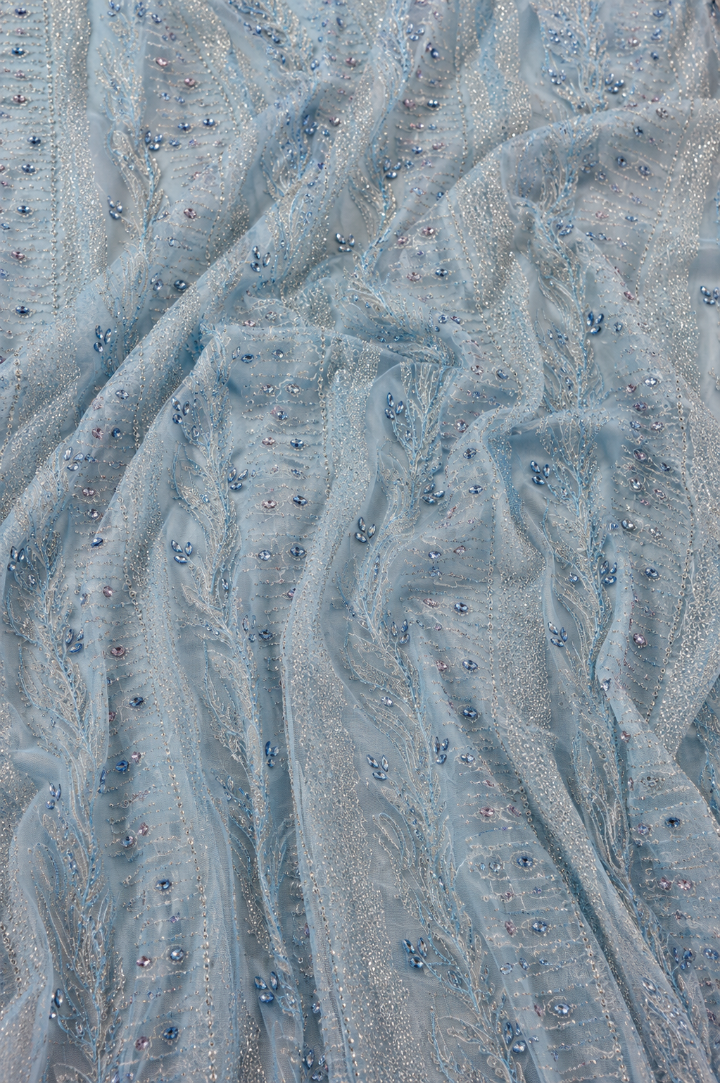 Light blue lace embellished unstitched material | Pre-order