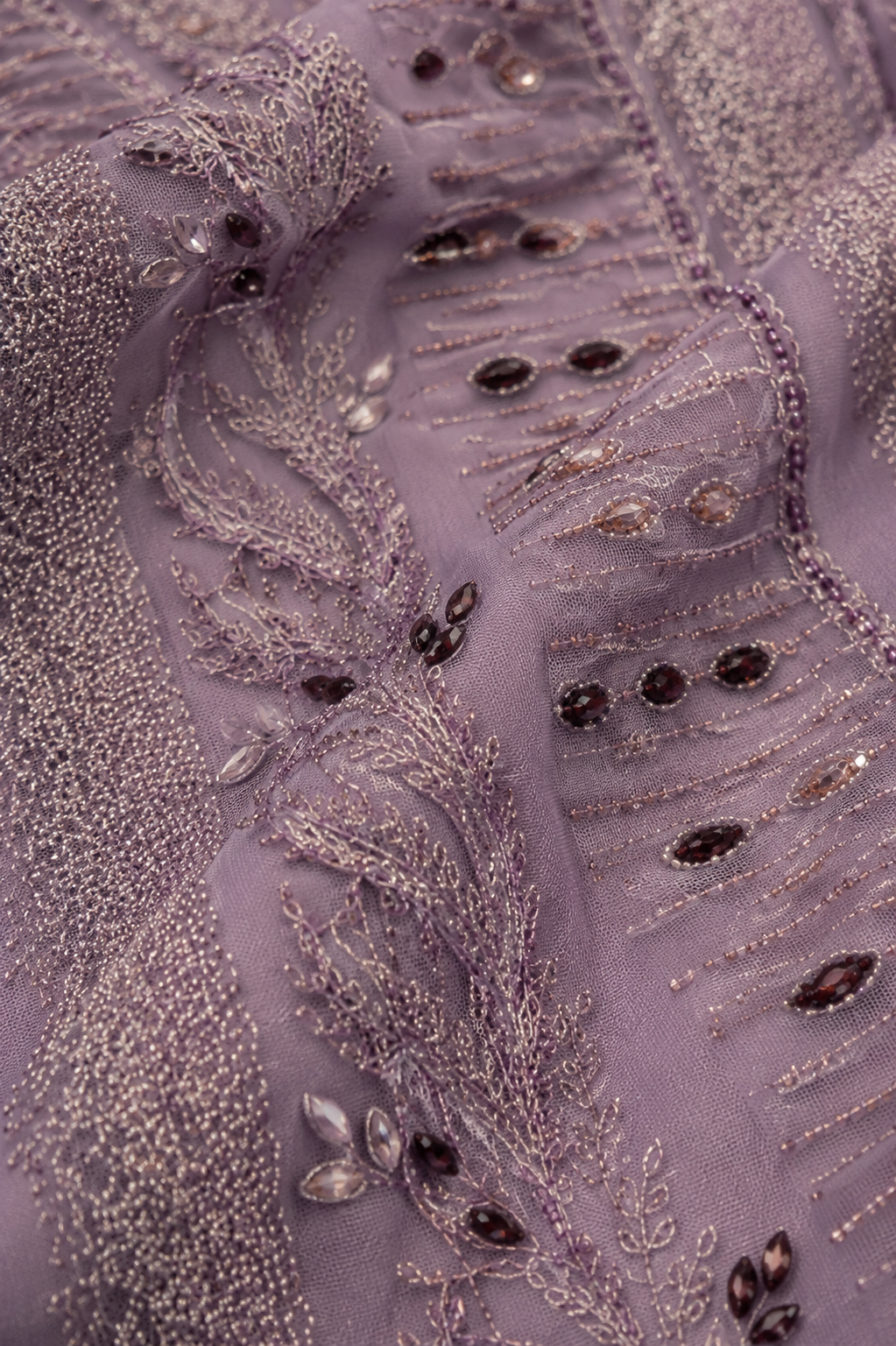 Lilac lace embellished unstitched material | Pre-order