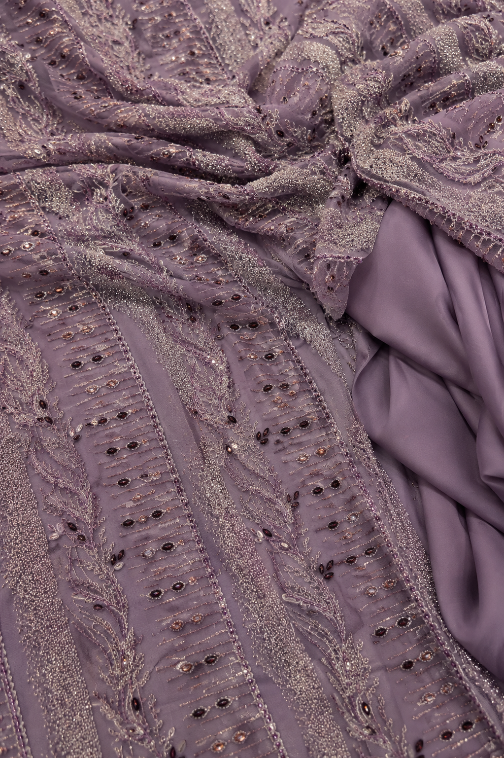 Lilac lace embellished unstitched material | Pre-order