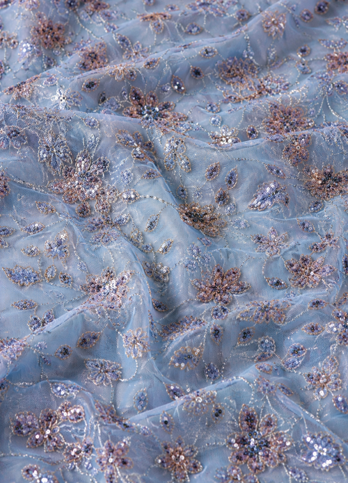 baby blue floral embellished unstitched material | Pre-order