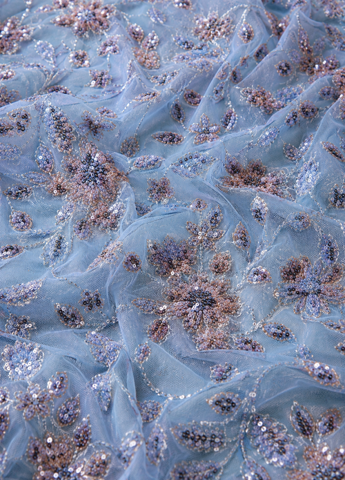 baby blue floral embellished unstitched material | Pre-order