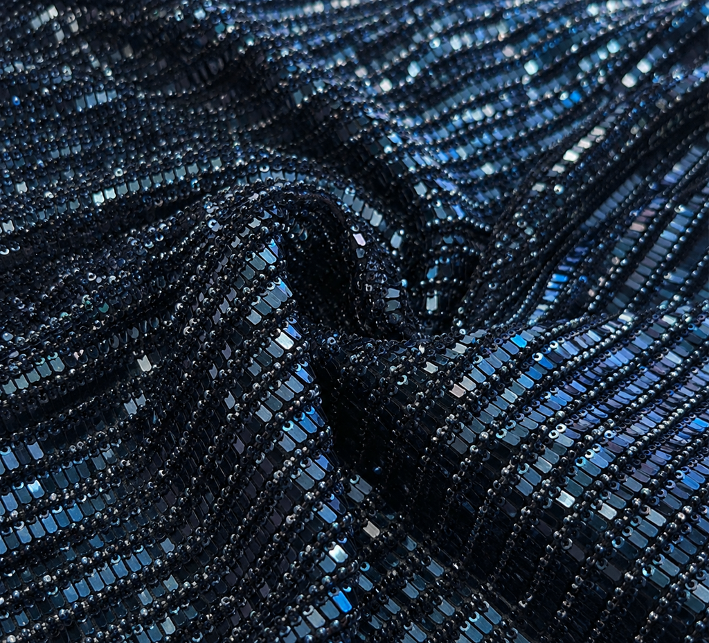 Blue sequins and beads unstitched material | Pre-order