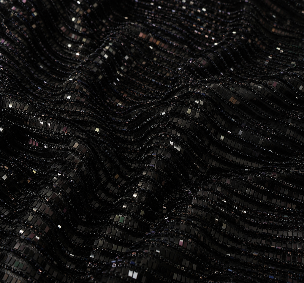 Black sequins and beads unstitched material | Pre-order