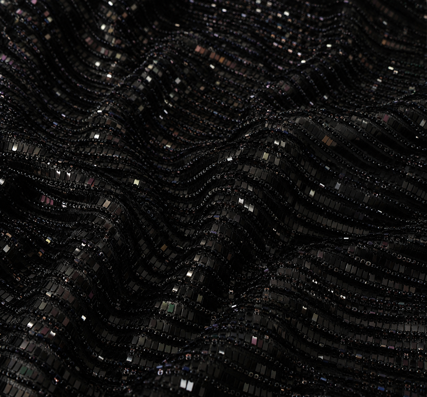 Black sequins and beads unstitched material | Pre-order