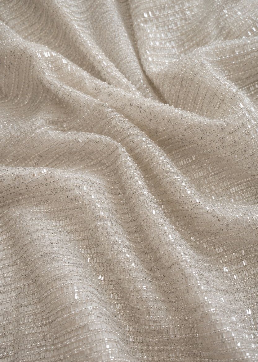 Ivory sequins and beads unstitched material | Pre-order