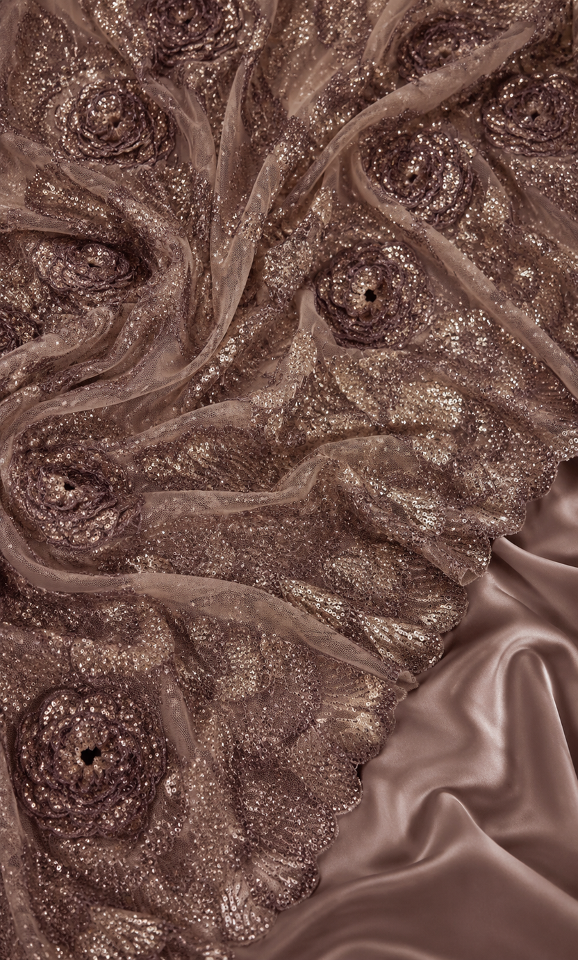 Brown floral lace with sequins | Pre-order