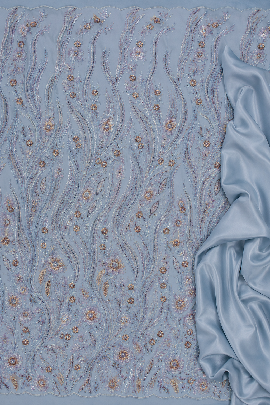 Light blue floral vine unstitched material | Pre-order