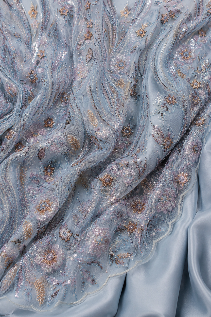 Light blue floral vine unstitched material | Pre-order