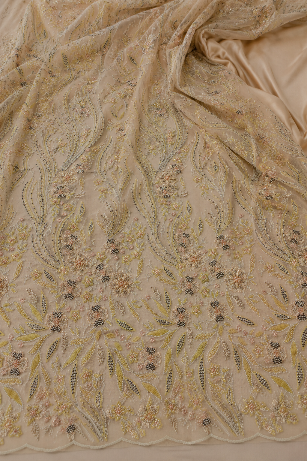 Peach floral vine unstitched material | Pre-order