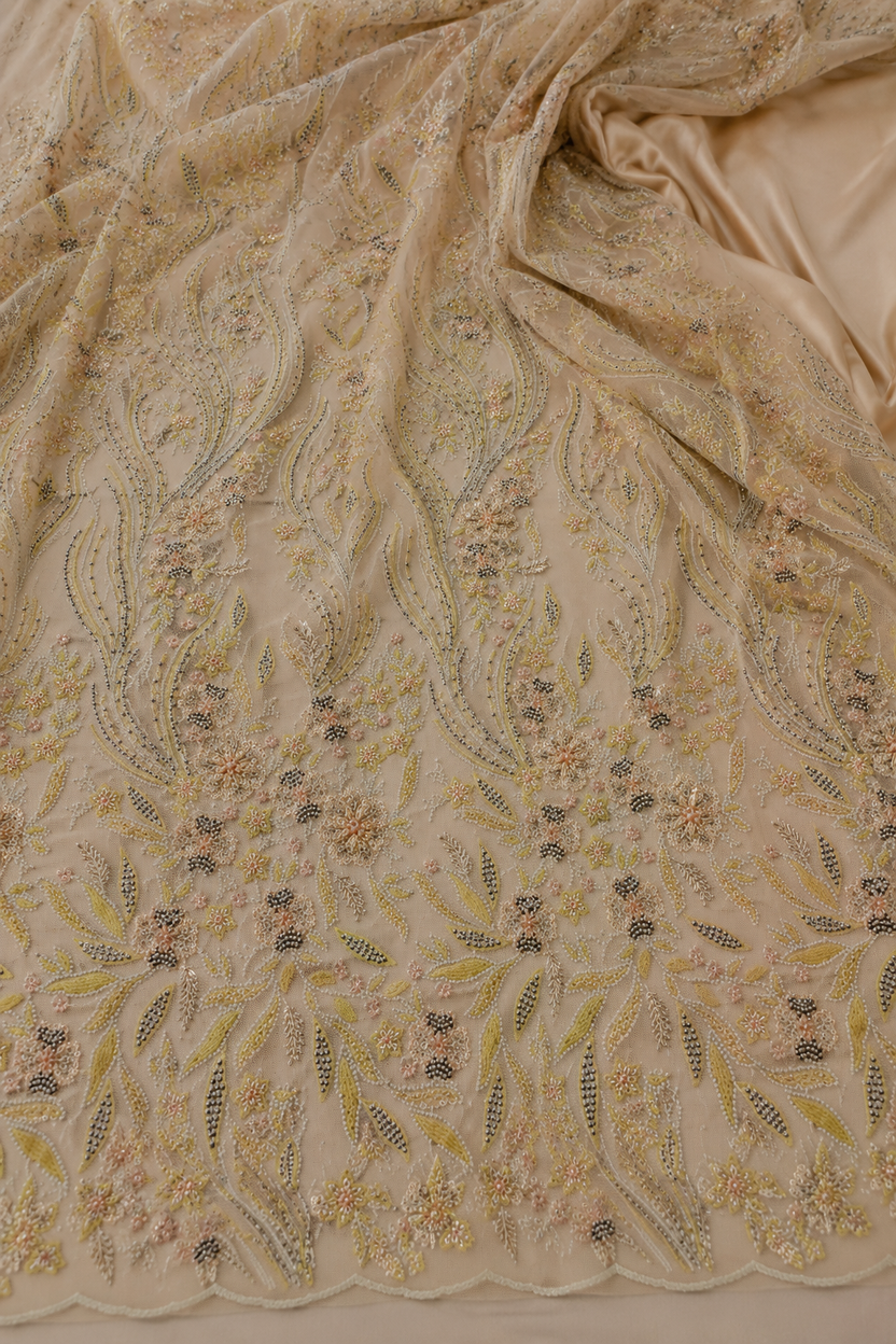 Peach floral vine unstitched material | Pre-order