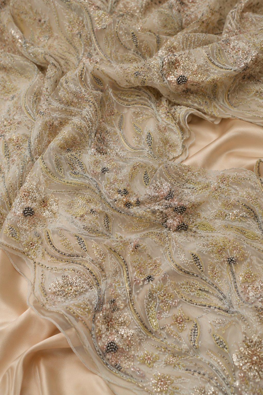 Peach floral vine unstitched material | Pre-order
