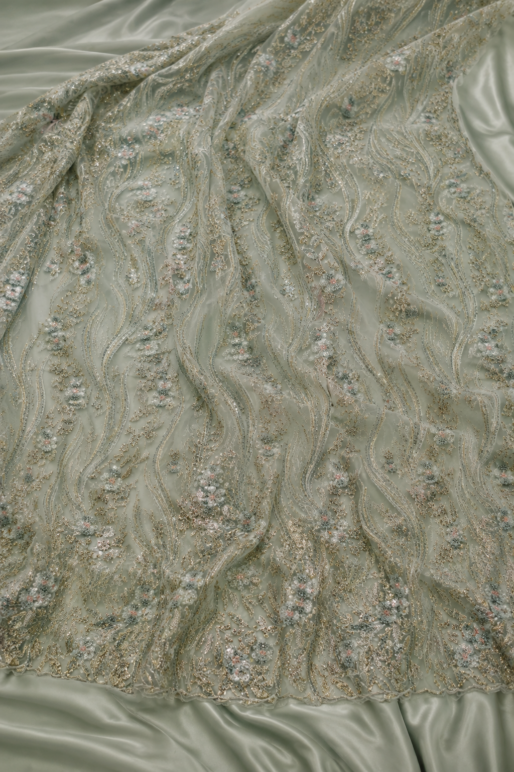 mint green floral embellished unstitched material | Pre-order