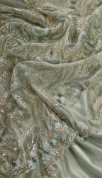 mint green floral embellished unstitched material | Pre-order