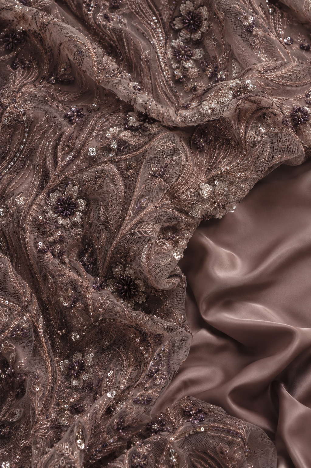 Dusty mauve floral vine unstitched material | Pre-order