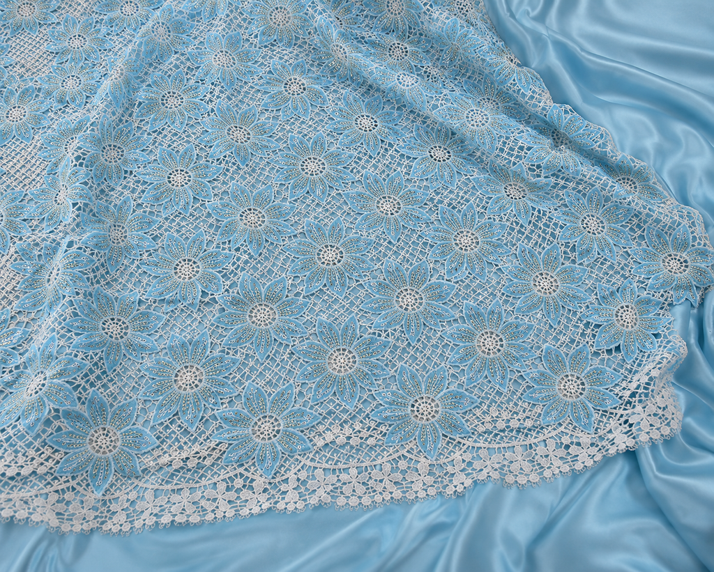 Light blue flower unstitched material | Pre-order