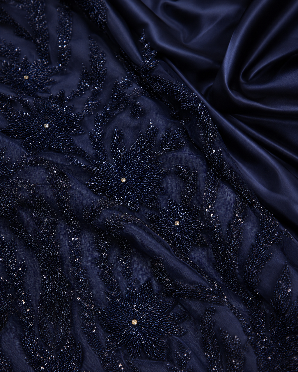 Navy blue beaded lace unstitched material | Pre-order