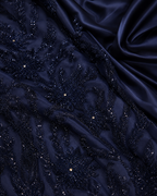 Navy blue beaded lace unstitched material | Pre-order